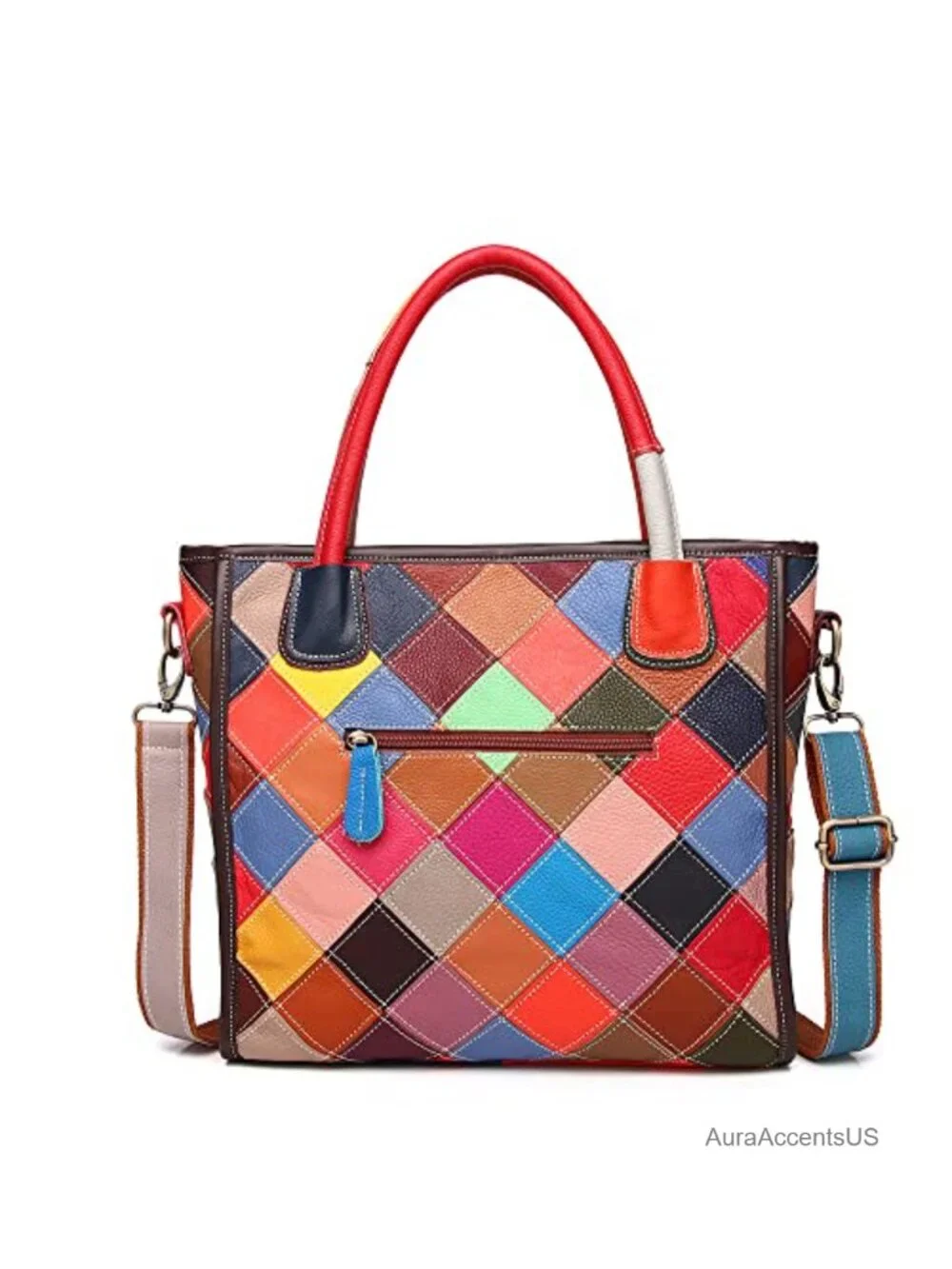 Genuine Leather Patchwork Satchel Shoulder Bag Large Capacity